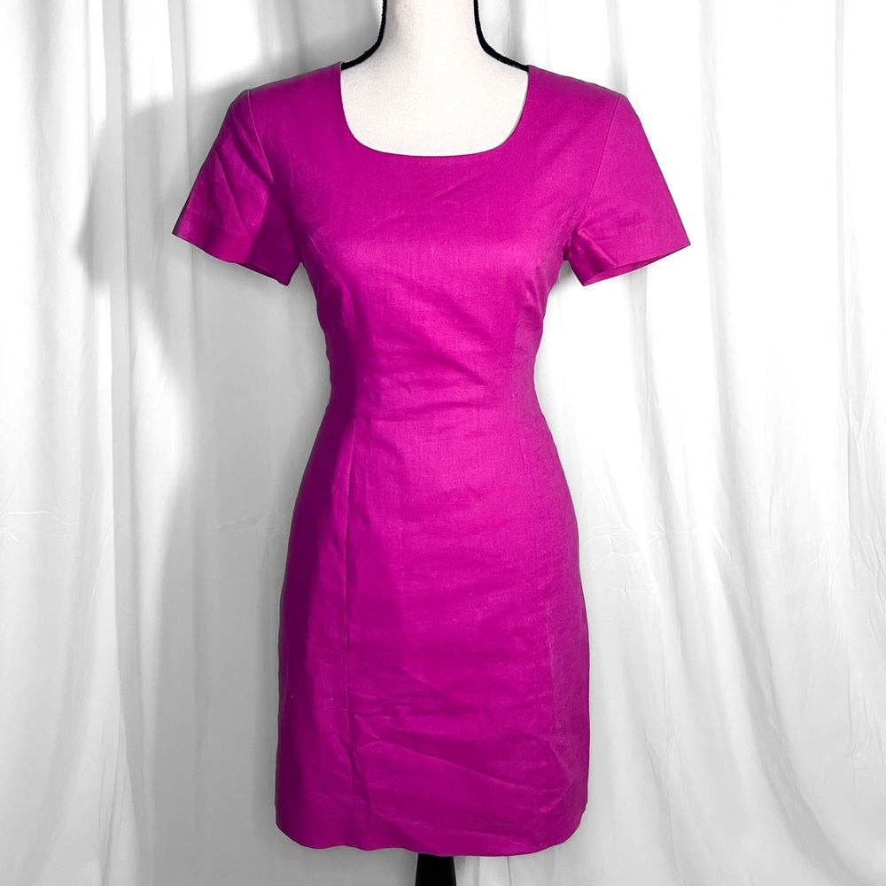 Hot Pink Carol Horn Linen Mini Dress Size 4P